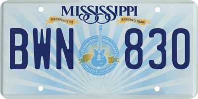 MS license plate BWN830