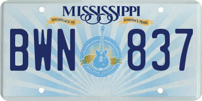 MS license plate BWN837