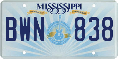 MS license plate BWN838