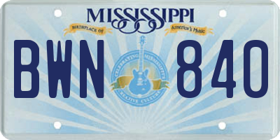 MS license plate BWN840