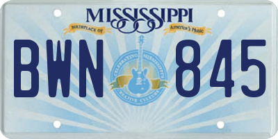 MS license plate BWN845