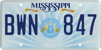 MS license plate BWN847