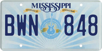 MS license plate BWN848