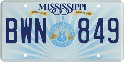 MS license plate BWN849