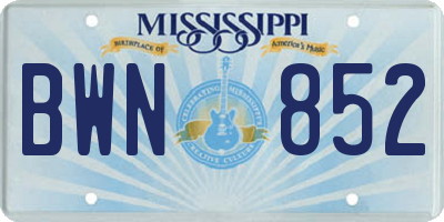 MS license plate BWN852