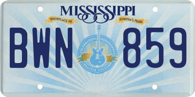 MS license plate BWN859