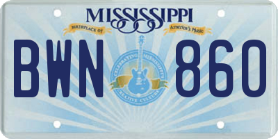 MS license plate BWN860