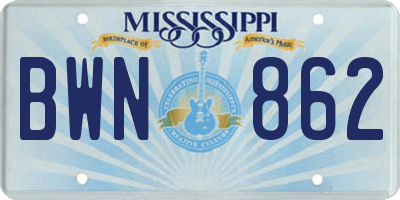 MS license plate BWN862