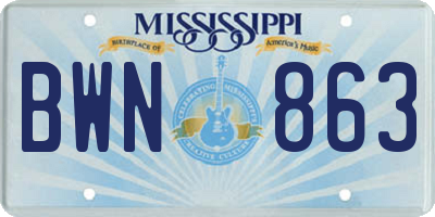MS license plate BWN863
