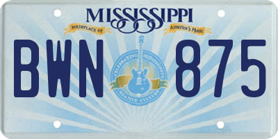 MS license plate BWN875