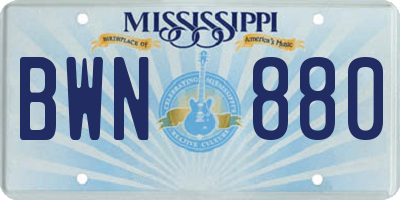 MS license plate BWN880