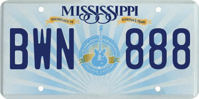 MS license plate BWN888