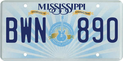 MS license plate BWN890