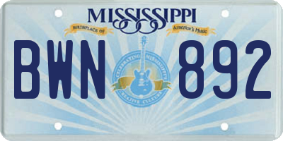 MS license plate BWN892
