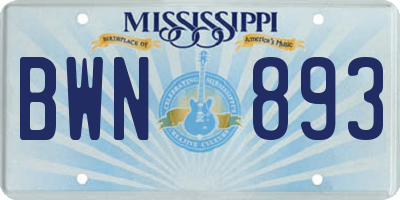 MS license plate BWN893