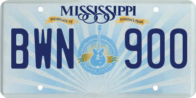 MS license plate BWN900