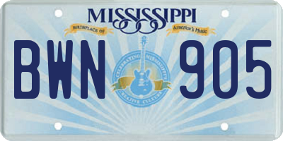 MS license plate BWN905