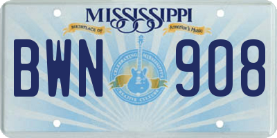 MS license plate BWN908