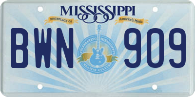 MS license plate BWN909