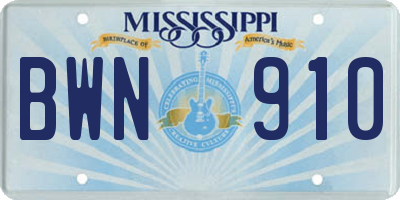 MS license plate BWN910