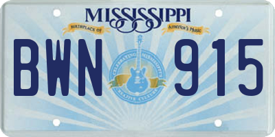 MS license plate BWN915