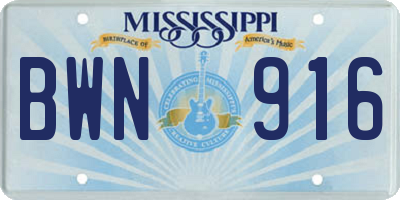 MS license plate BWN916