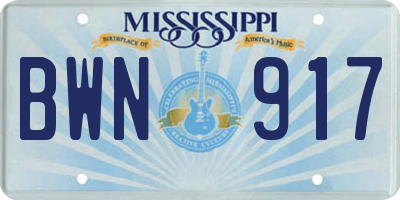 MS license plate BWN917