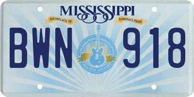 MS license plate BWN918