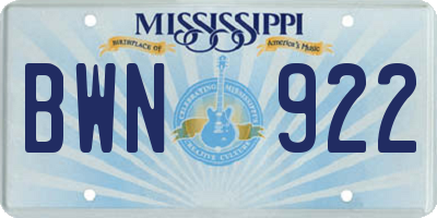 MS license plate BWN922