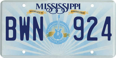 MS license plate BWN924