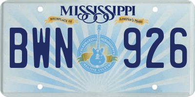 MS license plate BWN926
