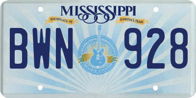 MS license plate BWN928