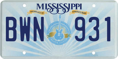 MS license plate BWN931