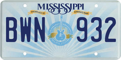 MS license plate BWN932