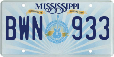 MS license plate BWN933