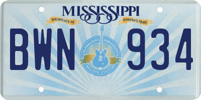 MS license plate BWN934