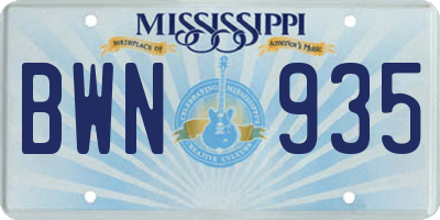 MS license plate BWN935