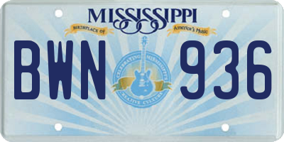 MS license plate BWN936