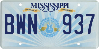 MS license plate BWN937