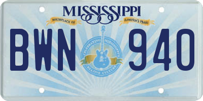 MS license plate BWN940