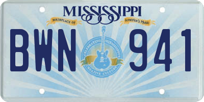 MS license plate BWN941