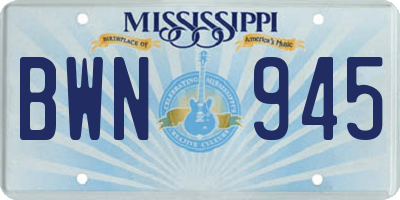 MS license plate BWN945
