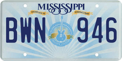 MS license plate BWN946