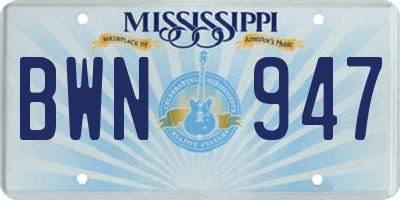 MS license plate BWN947