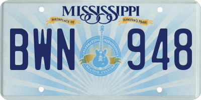 MS license plate BWN948