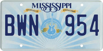 MS license plate BWN954