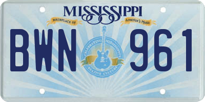 MS license plate BWN961