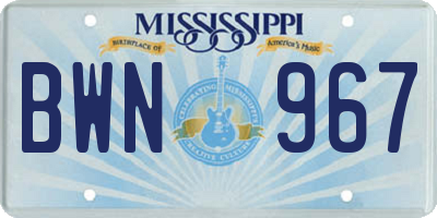 MS license plate BWN967