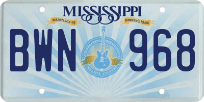 MS license plate BWN968