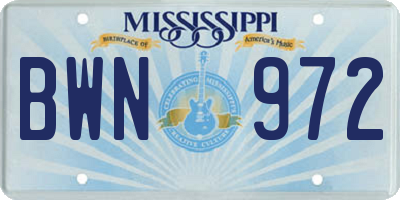 MS license plate BWN972